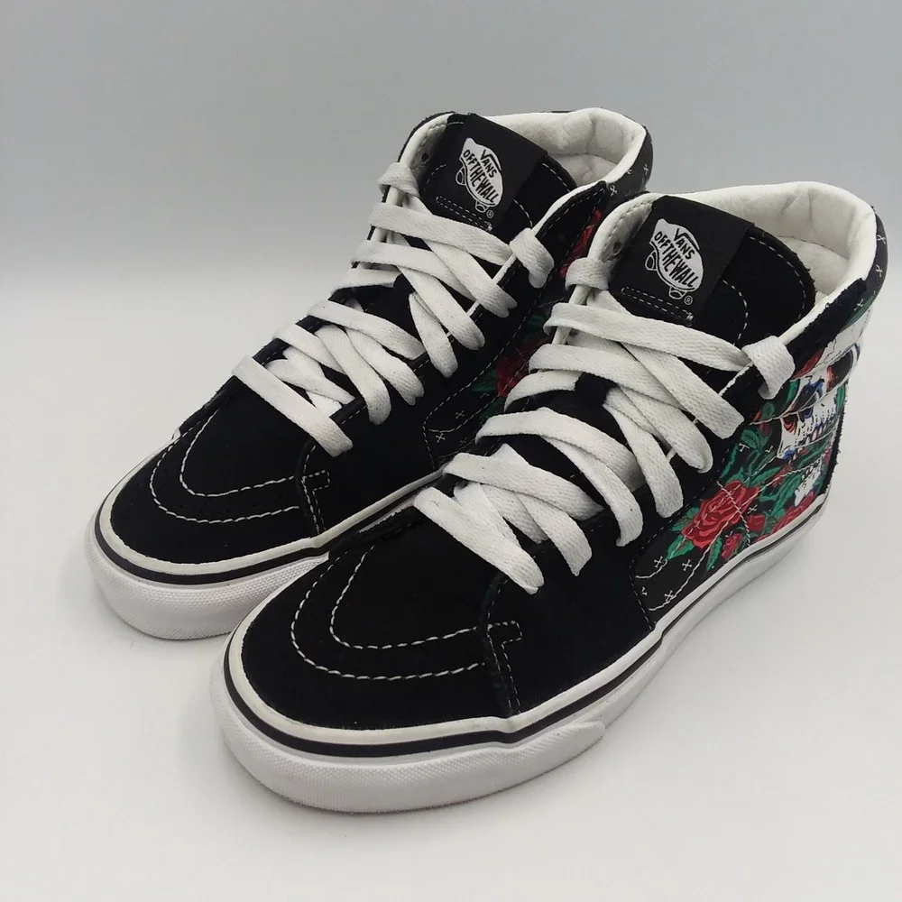 Vans Sk8-Hi Skull Rose Black High Top Sneakers Shoes US Women's 5 / Men's‎ 3.5